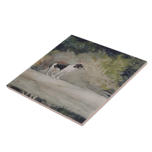 Winslow Homer Waterverf Dog op log Tegeltje (Zijkant)