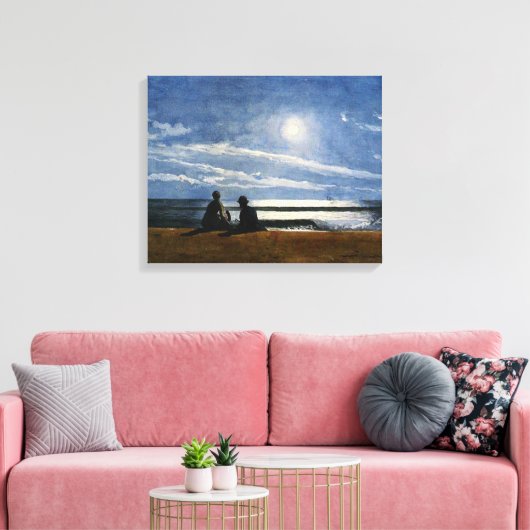 Winslow Homer waterverf, Moonlight Canvas Afdruk (Insitu (Woonkamer))