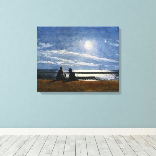 Winslow Homer waterverf, Moonlight Canvas Afdruk (Insitu (Houten vloer))
