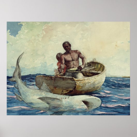  Winslow Homer Waterverf Shark Vist Poster (Voorkant)