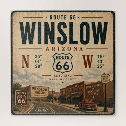 Winslow Wonder: Route 66 Retro Kunst Legpuzzel (Verticaal)
