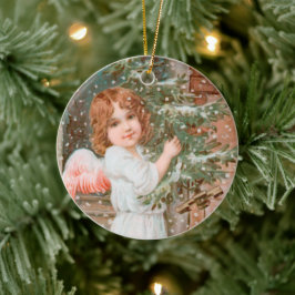 Winsome Angel met kerstboom Keramisch Ornament