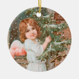 Winsome Angel met kerstboom Keramisch Ornament