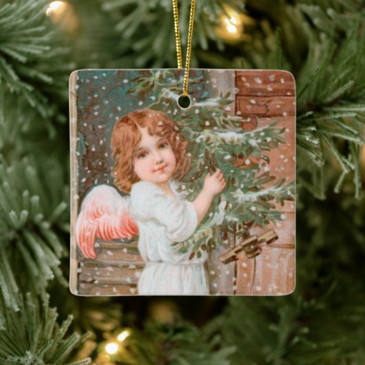 Winsome Angel met kerstboom Keramisch Ornament (Boom)