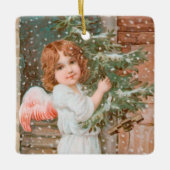 Winsome Angel met kerstboom Keramisch Ornament (Voorkant)