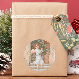 Winsome Angel met kerstboom Ronde Sticker