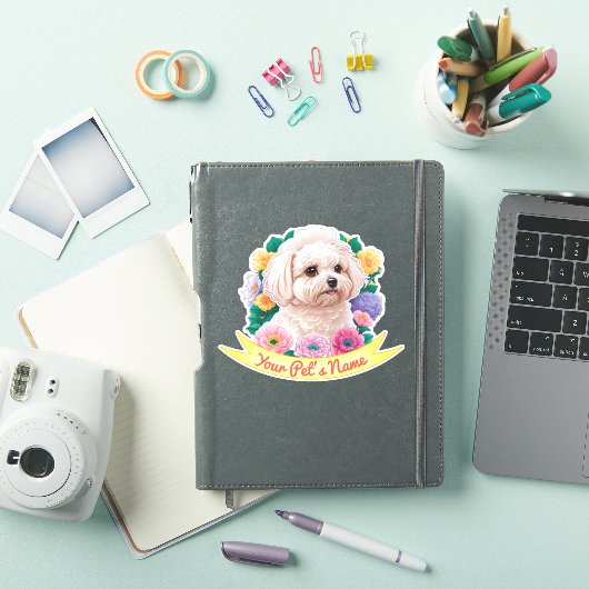 Winsome Bichon Frisé, geel, roze & paarse bloem Sticker (iPad Cover)