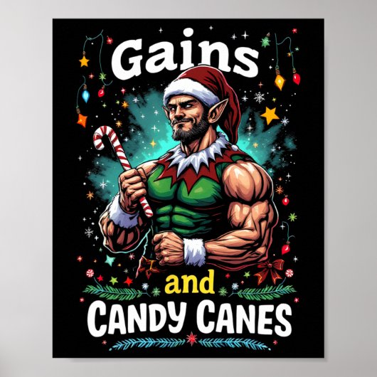 Winsten en snoep Canes Kerstmis Elf Gym Workout Poster (Voorkant)