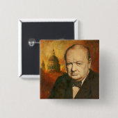 Winston Churchill Badge Vierkante Button 5,1 Cm (Voorkant /achterkant)