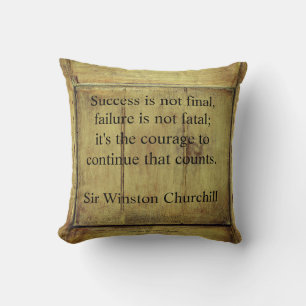 Winston Churchill citaat; Succes Vintage Aged Wood Kussen