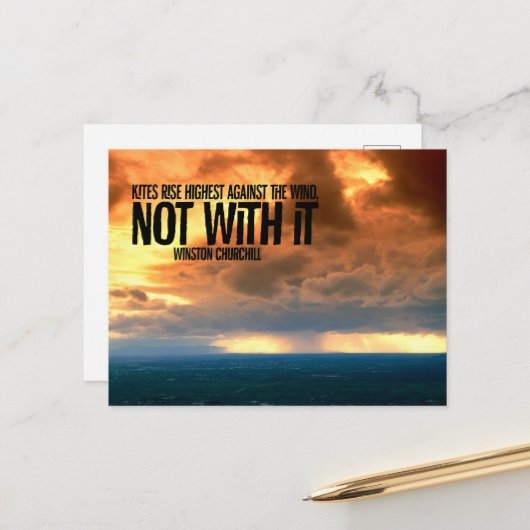 Winston Churchill Inspirerend quote "Kites" Briefkaart (Voorkant / Achterkant in situ)