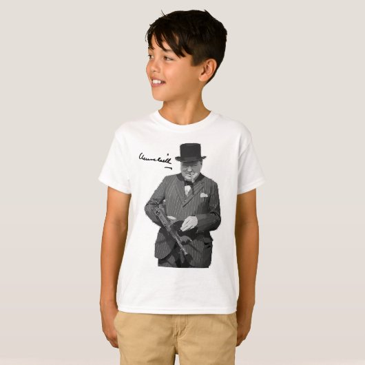 Winston Churchill Met Tommy Pistool Europese Hero T-shirt (Voorkant volledig)