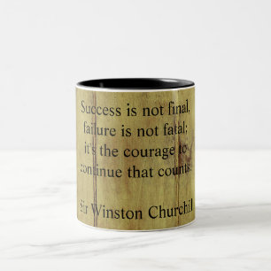 Winston Churchill Quote; Succes  ouder hout Tweekleurige Koffiemok
