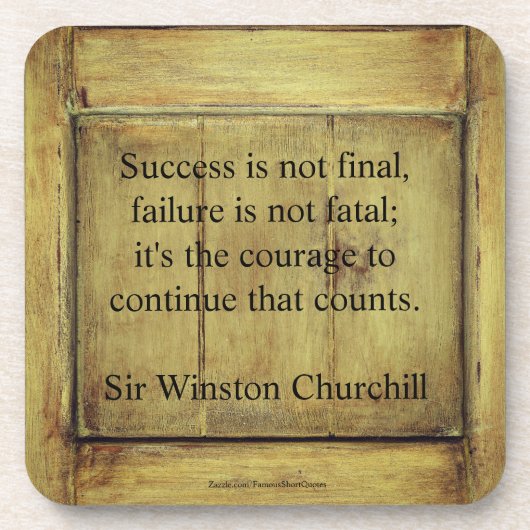 Winston Churchill Quote; Succes Rustic Aged Wood Bier Onderzetter (Voorkant)