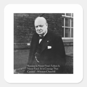 Winston Churchill "Succes is Nooit Definitief" Cad Vierkante Sticker
