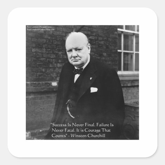 Winston Churchill "Succes nooit definitief" cadeau Vierkante Sticker (Voorkant)