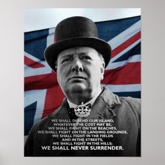 Winston Churchill - "We zullen nooit overgeven" Poster