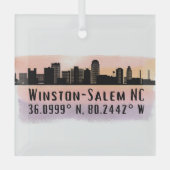 Winston-Salem City Skyline Latitude en Lengtegraad Glas Ornament (Voorkant)