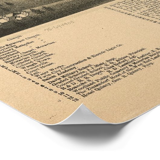 Winston-Salem N. Carolina Antiek Panoramic Map Poster (Hoek)