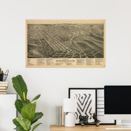 Winston-Salem N. Carolina Antiek Panoramic Map Poster (Thuiskantoor)