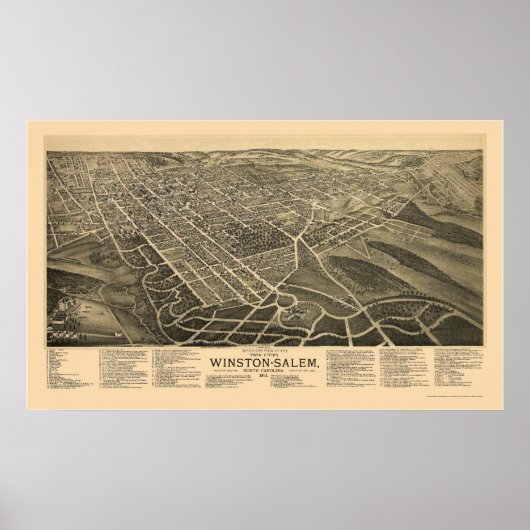 Winston-Salem, NC Panoramic Map - 1891 Poster (Voorkant)