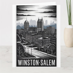 Winston-Salem NC Silhouet Zwart Wit Houtsnede Kaart