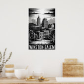 Winston-Salem NC Silhouet Zwart Wit Houtsnede Poster (Keuken)