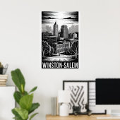 Winston-Salem NC Silhouet Zwart Wit Houtsnede Poster (Thuiskantoor)