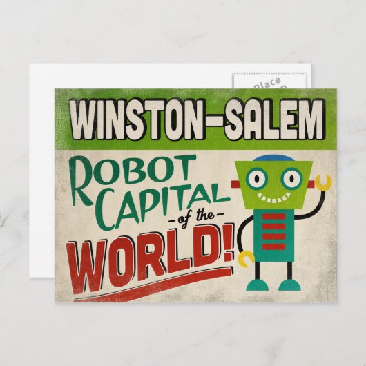 Winston-Salem North Carolina Robot - Funny Briefkaart (Voorkant / Achterkant)