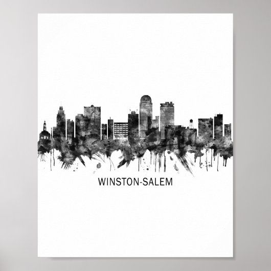 Winston-Salem North Carolina Skyline BW Poster (Voorkant)