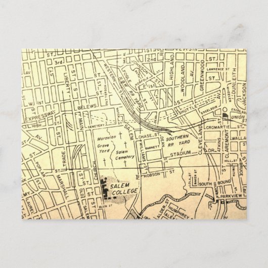 Winston-Salem, Vintage Kaart NC (Voorkant)