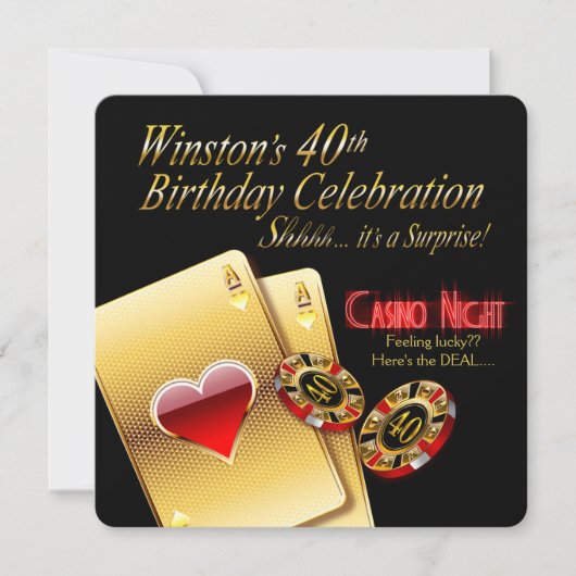 Winstons 40e verjaardag Vegas Casino Night-feest Kaart (Voorkant)