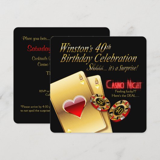Winston's 40e verjaardag Vegas Casino Night Party Kaart (Voorkant / Achterkant)