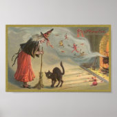 Wintage Halloween Witch, Cat Poster (Voorkant)