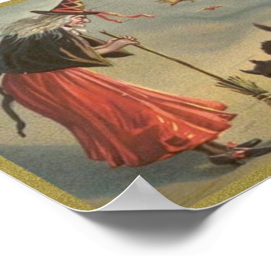 Wintage Halloween Witch, Cat Poster (Hoek)
