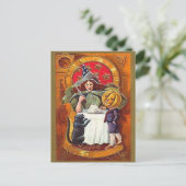Wintage Halloween Witch en Pumpkin Head Boy Briefkaart (Staand voorkant)
