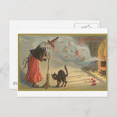 Wintage Halloween Witch Feestdagenkaart (Voorkant / Achterkant)