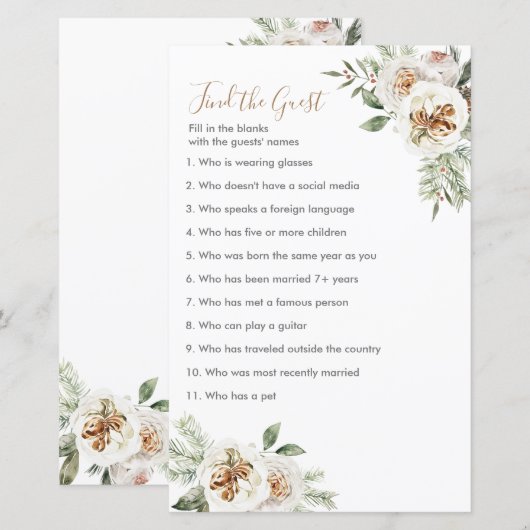 Winte White floral Find the Guest Kerstgame (Voorkant / Achterkant)