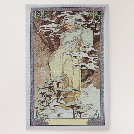 Winter 1900: Een Art Nouveau van Mucha Legpuzzel (Verticaal)