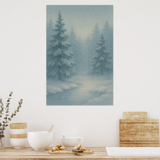 Winter 1, Sneeuwval Stilte, Seizoensgebonden Print (Keuken)