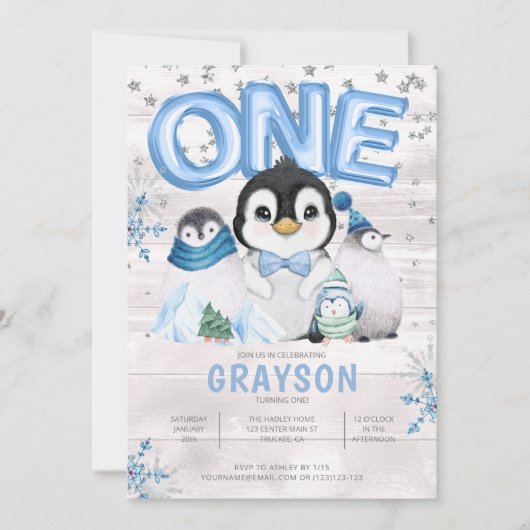 Winter 1ste verjaardag Blauwe Snowflake Kaart (Voorkant)