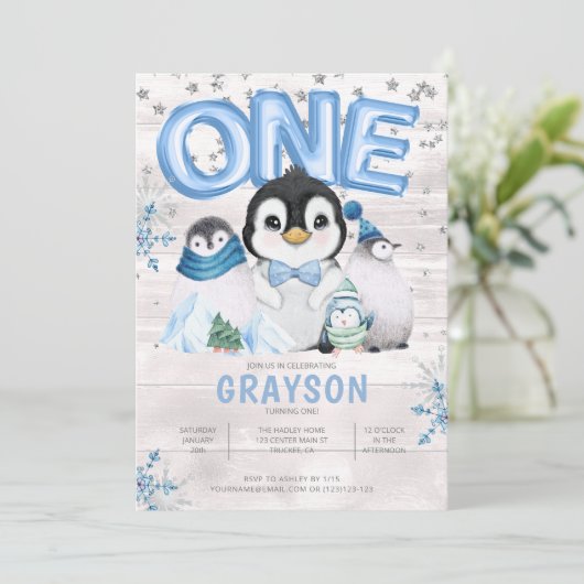 Winter 1ste verjaardag Blauwe Snowflake Kaart (Staand voorkant)