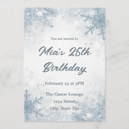 Winter 25th Birthday Invitation – Snowflakes Kaart