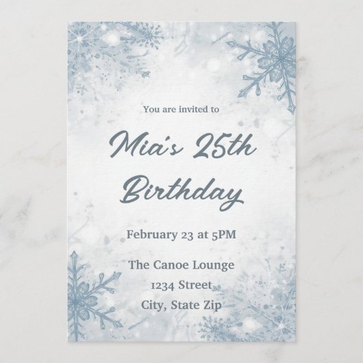 Winter 25th Birthday Invitation – Snowflakes Kaart (Voorkant)