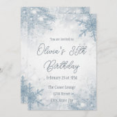 Winter 35th Birthday Invitation – Cool Gray Snow Kaart (Voorkant / Achterkant)