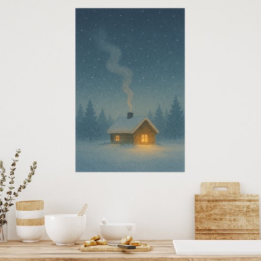Winter 3, Cabin Ember licht, Seizoensgebonden Prin Poster (Keuken)