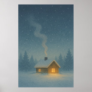 Winter 3, Cabin Ember licht, Seizoensgebonden Prin Poster