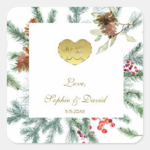 Winter 50e bruiloft doen we nog steeds vierkante sticker