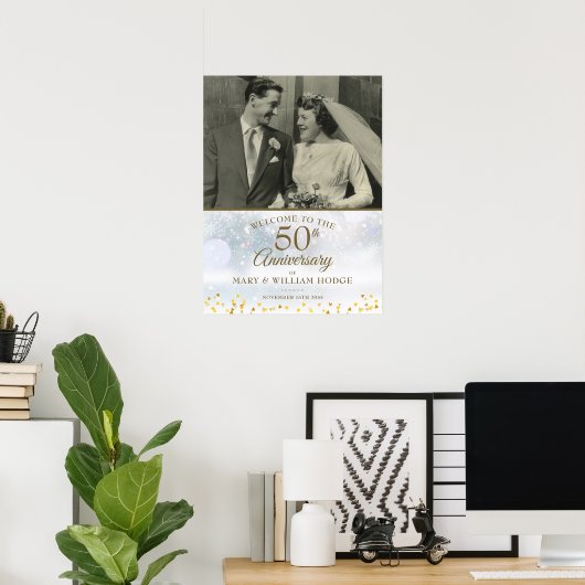 Winter 50e verjaardag huwelijksfoto welkomstbord poster (Thuiskantoor)