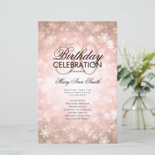 Winter 50th Birthday Program Roos Gold Menu (Staand voorkant)